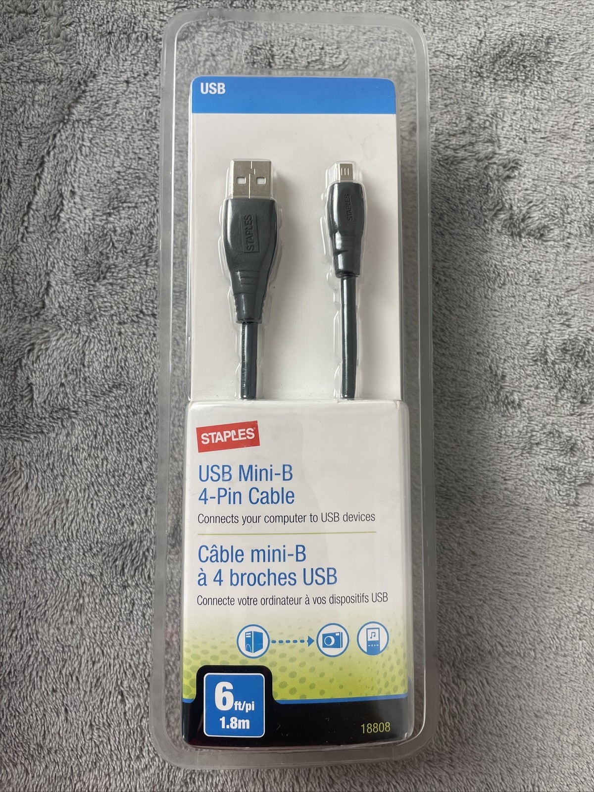 Staples USB 2.0 mini B 5 Pin cable 6 ft long Brand New
