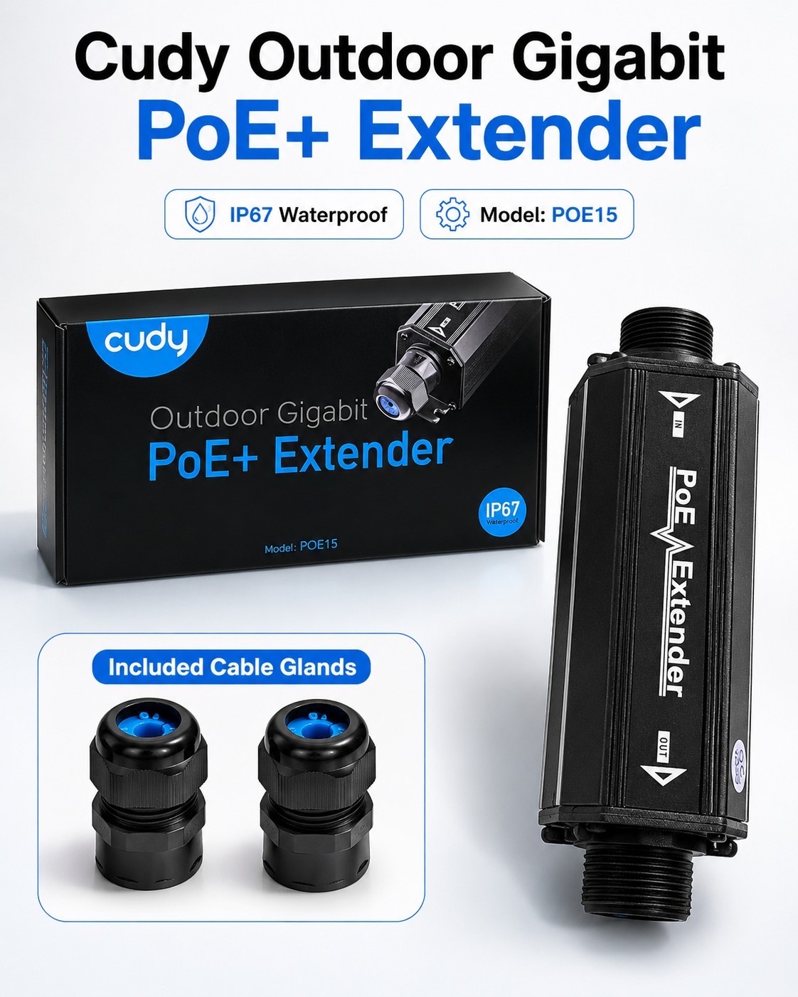 Cudy PoE+ Extender  POE15 Gigabit Outdoor IP67 Waterproof 10/100/1000Mbps RJ45