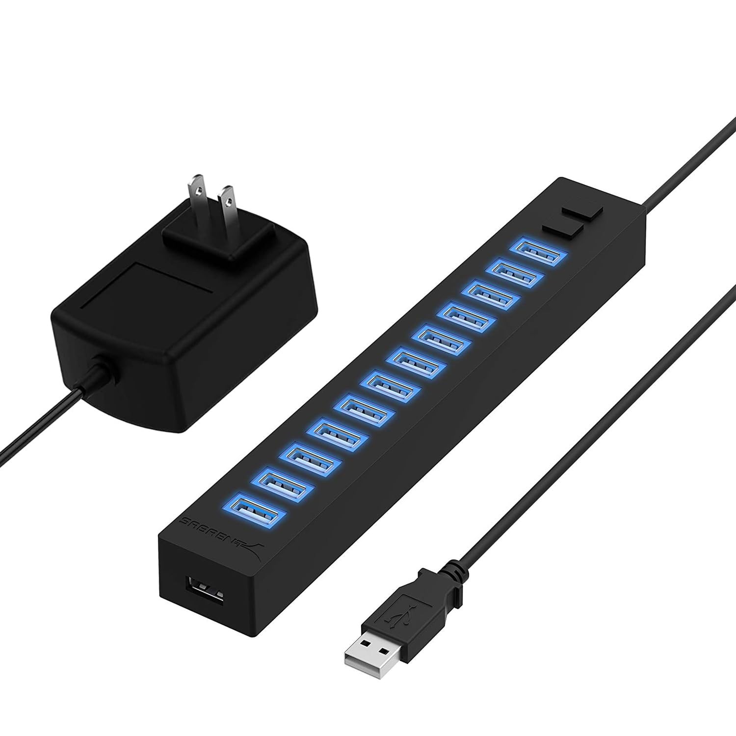 SABRENT 13 Port High Speed USB 2.0 Hub with Power Adapter and 13-PORT, Black 
