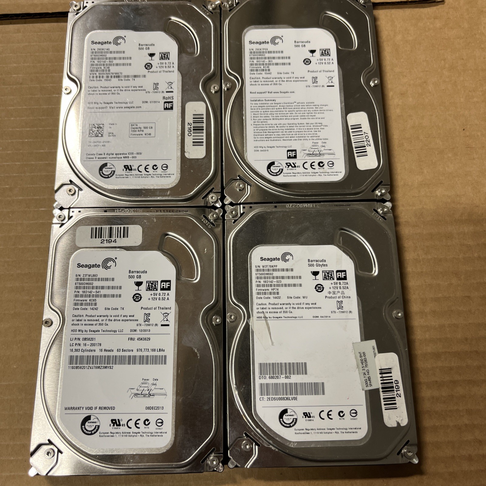LOT of (4) Seagate Barracuda 500GB 3.5” ST500DM002 HDD Tested Working