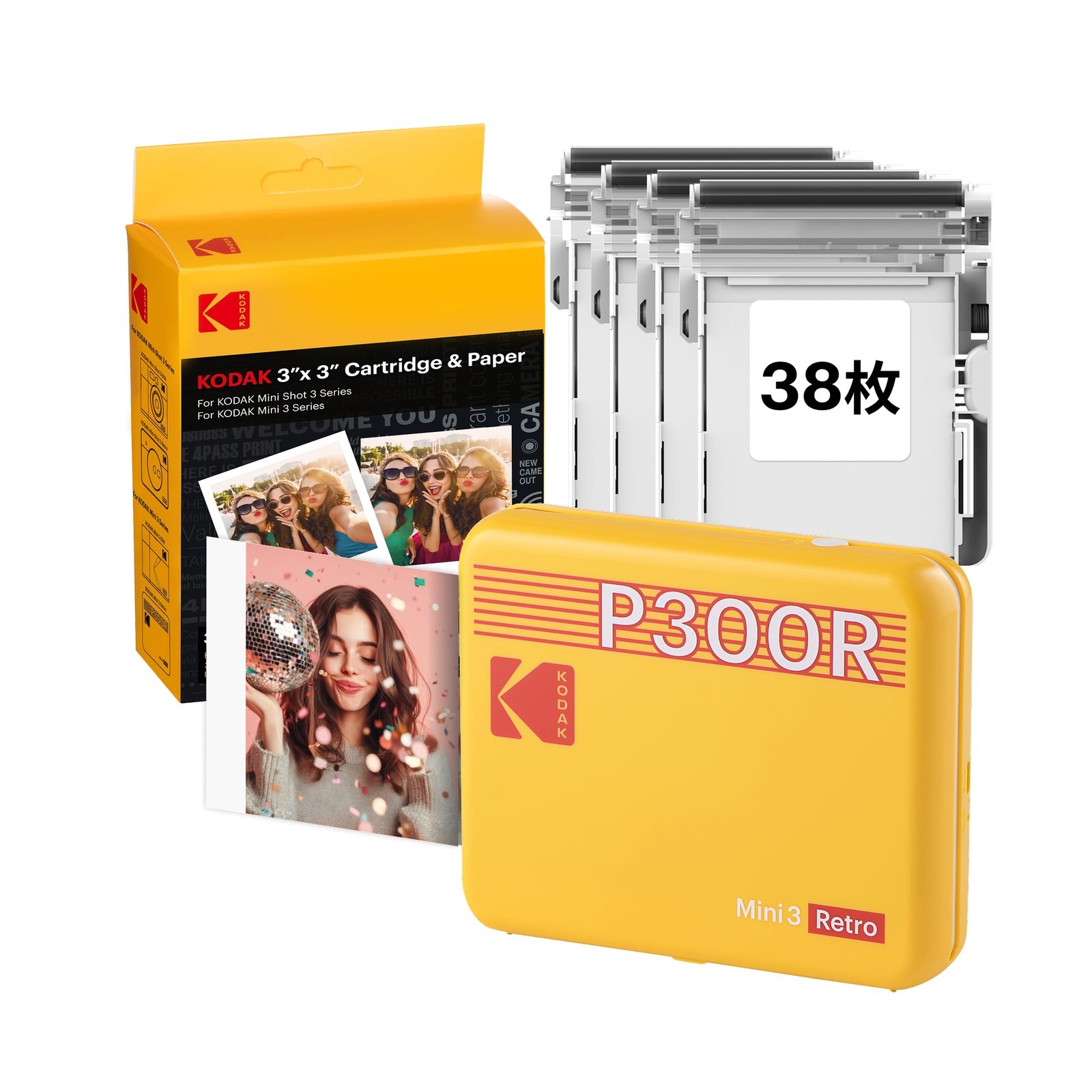 KODAK Mini 3 Retro Portable Smartphone Photo Printer 3x3in Yellow