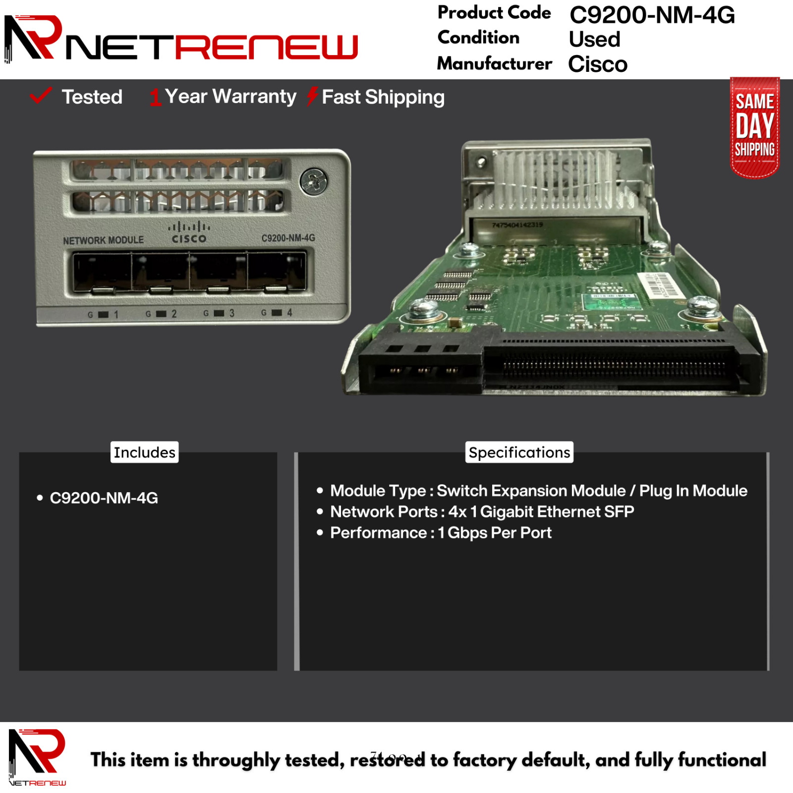 Cisco Catalyst 9000 C9200-NM-4G 4 x 1GE Switch Modules