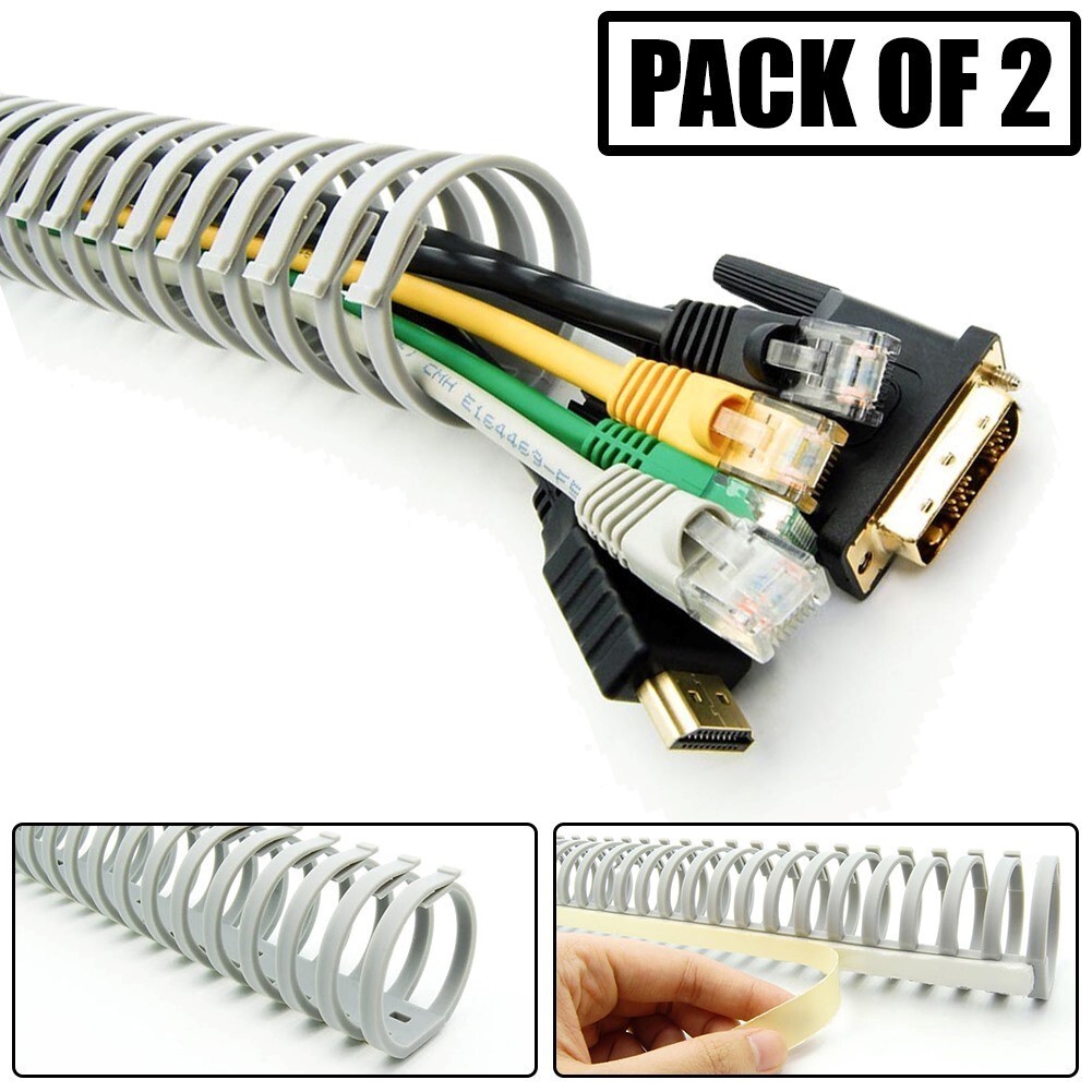 2x Flexible Adhesive Spiral Cable Cord Wire Holder Duct Organizer 500x35x33mm