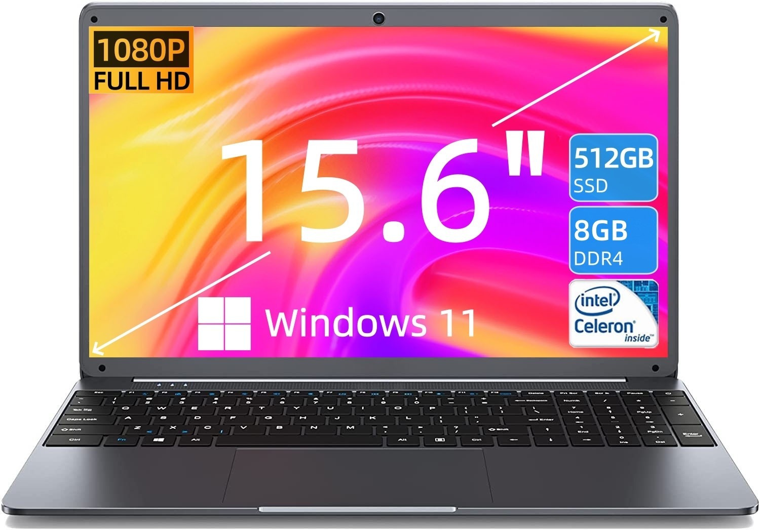 SGIN 15.6" FHD Laptop Intel Core i3-5005U 8GB RAM 512GB SSD 7000mAh Windows 11