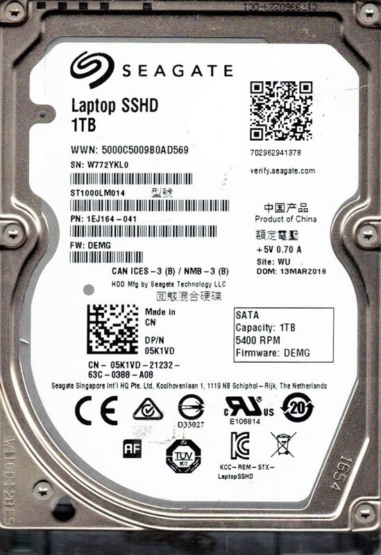 ST1000LM014 P/N: 1EJ164-041 F/W: DEMG WU W77 Seagate 1TB