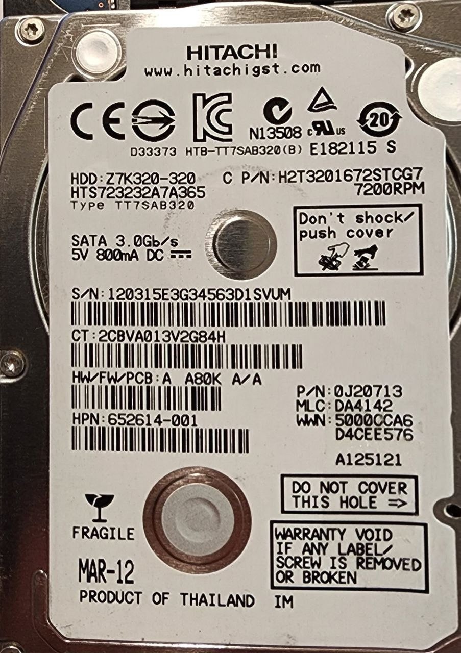 Hitachi HTS723232ATA365 2.5 in 320 GB SATA Hard Drive  - Tested