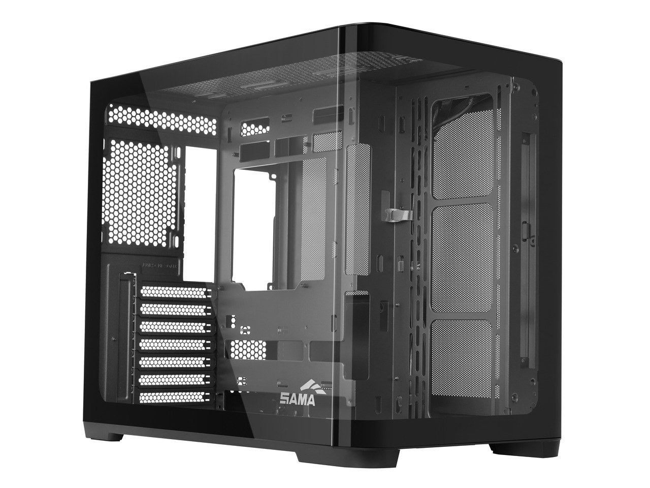 SAMA Mid-Tower PC Case, Curved Tempered Glass, USB Type-C, ATX/MATX/ITX