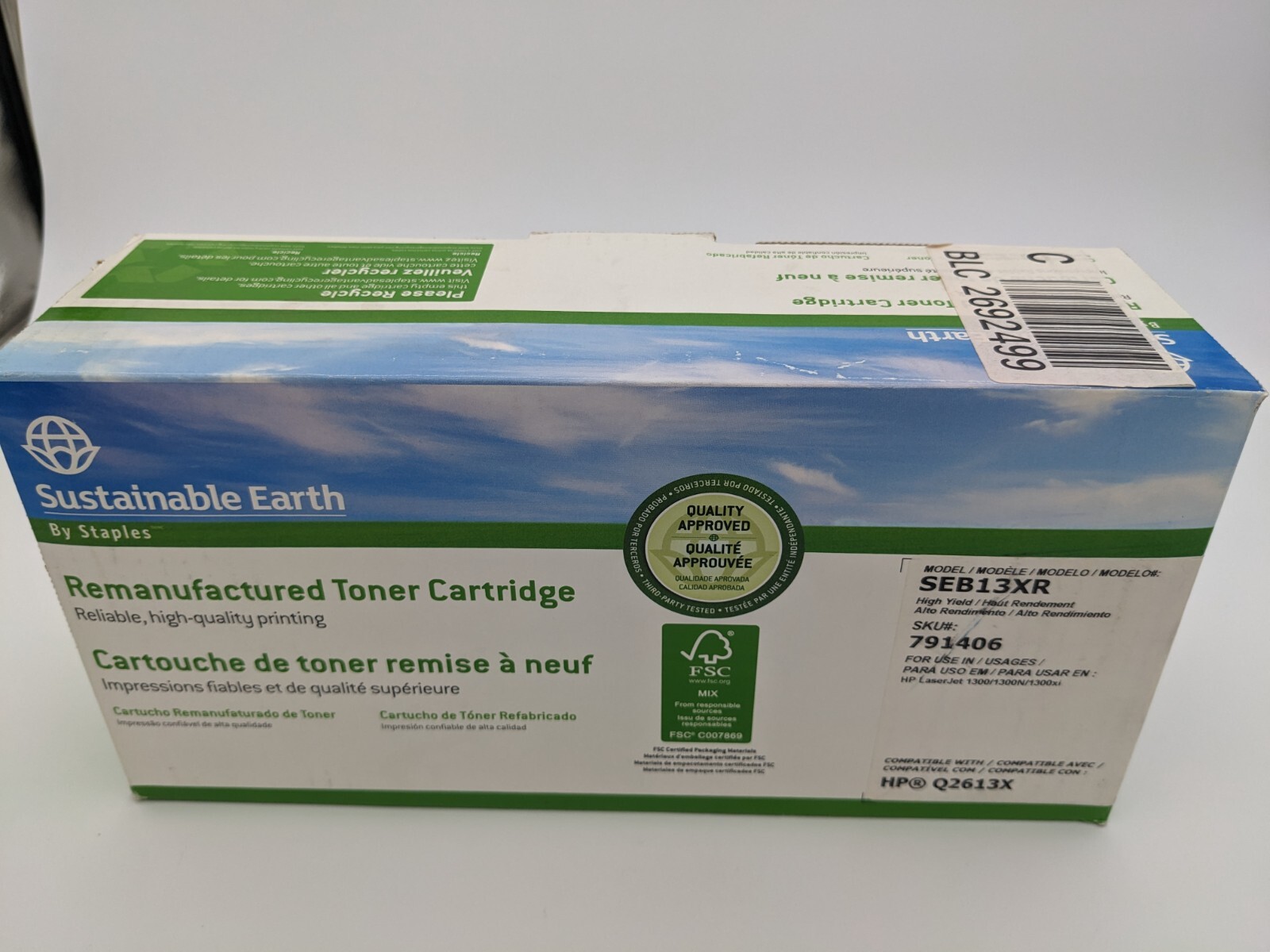 NEW Staples HP Laser Jet  HP Q2613X Sustainable Earth SEBM13XR Toner Cartridge