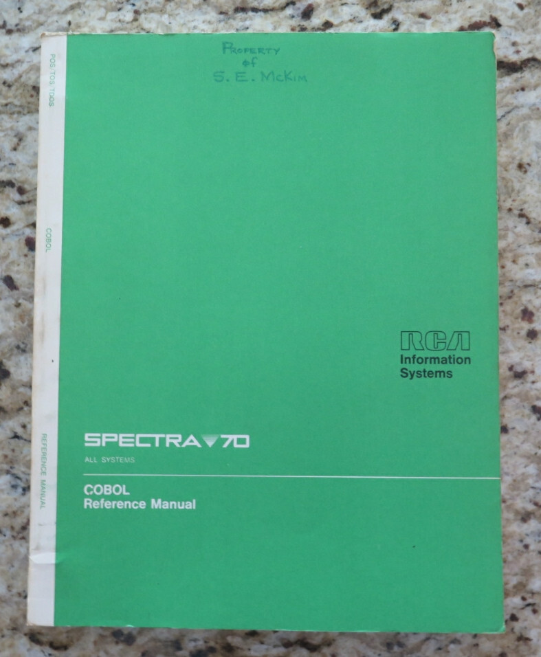 Vintage SPECTRA 70 RCA All Systems COBOL Reference Manual Dated 1969
