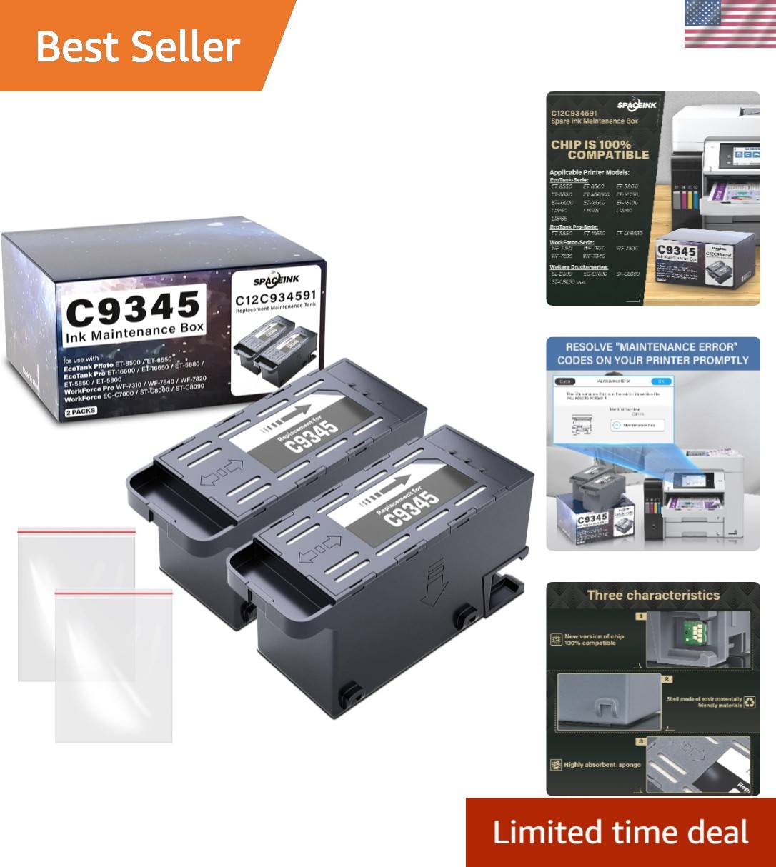 C9345 Ink Maintenance Box 2 Set Replacement for ET-8550 ET-5850 ET-16600 ET-1...
