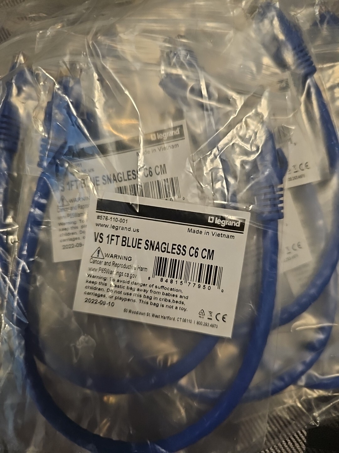 Lot of 10 legrand VS 1FT BLUE SNAGLESS C6 CM, 576-110-001, New S1