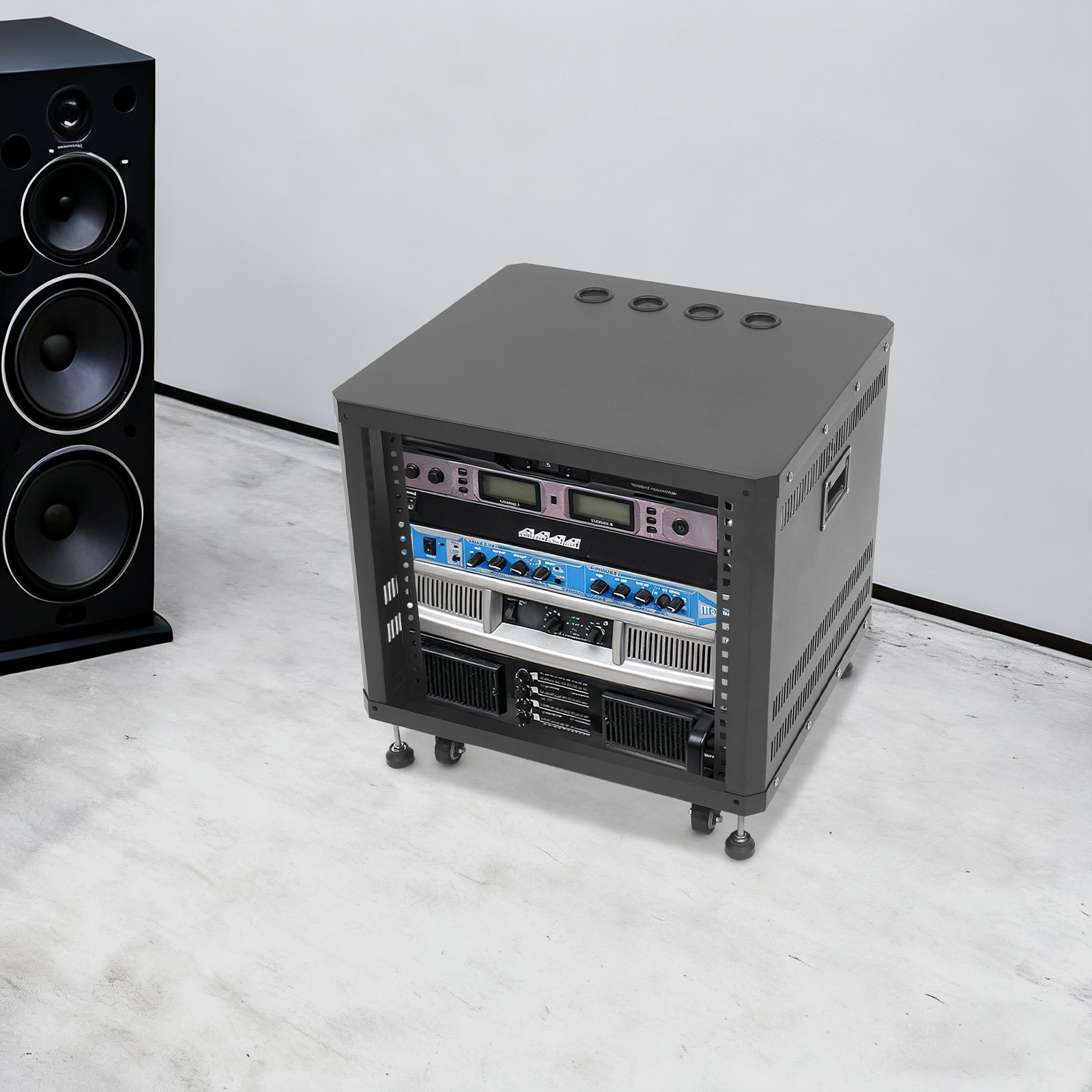 9U Rolling Server Rack with Locking Doors and Cable Management Ports