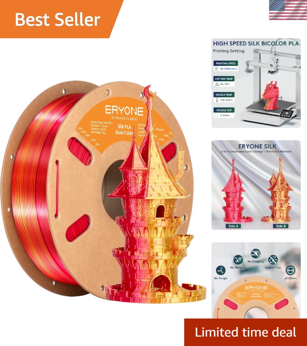 High Accuracy Silk Dual Color 3D Printing Filament - 1KG Red Gold Elegance