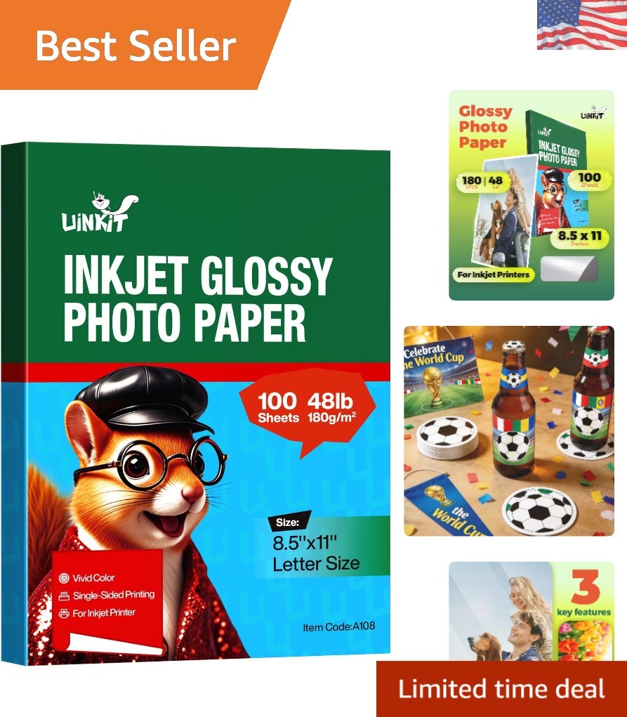 Versatile 8.5" x 11" 48lb Glossy Photo Paper, 100 Sheets for Creative Projects