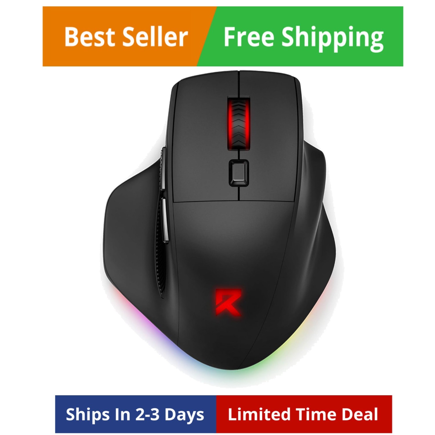 Large Wireless Gaming Mouse for Big Hands, Tri-Modes 2.4G/Bluetooth/Wired Rec...