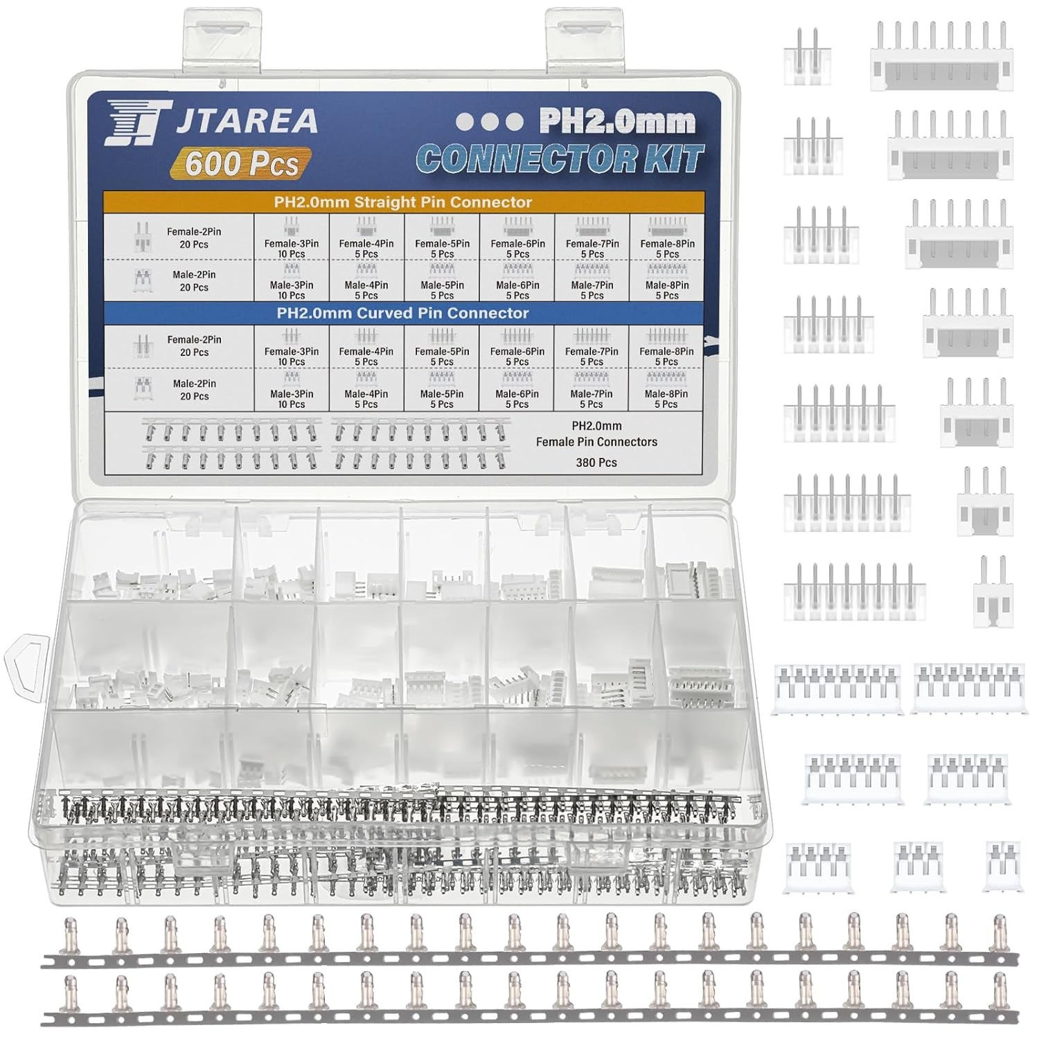 29Values 600PCS JST PH 2.0 MM Connector Kit 2.0MM 2 3 4 5 6 7 8 Pin Female... 