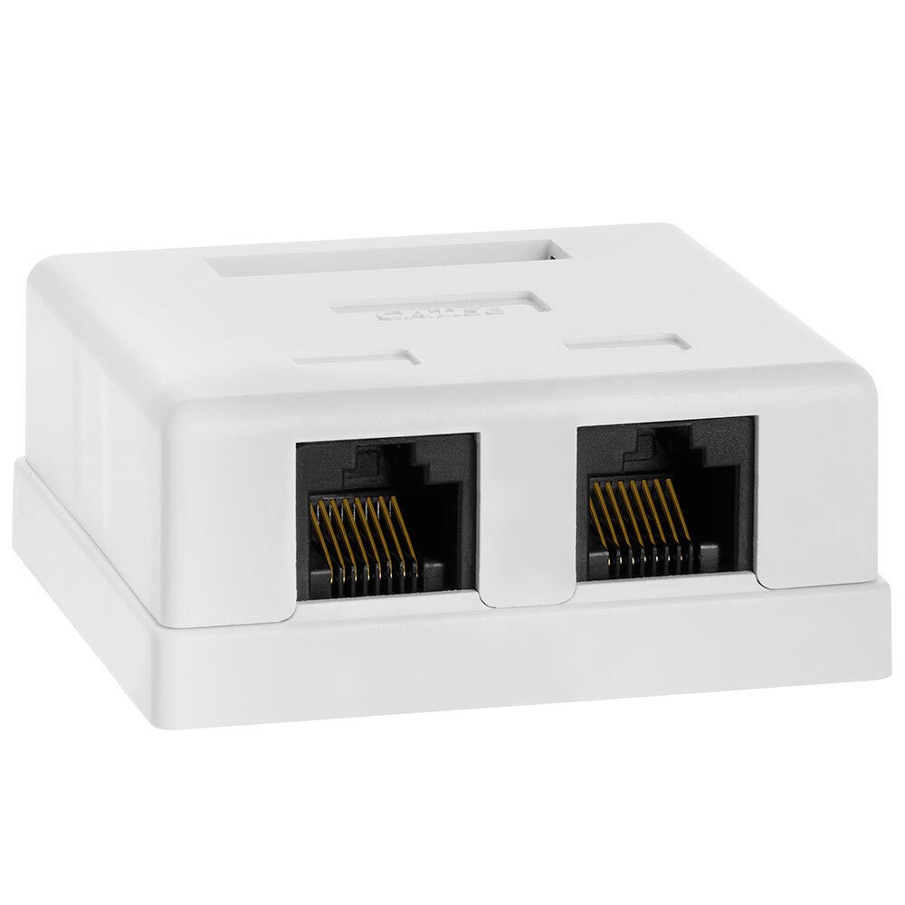 2 Port RJ45 White Surface Mount Box For Cat5e Cable Female RJ45 Jack Connector