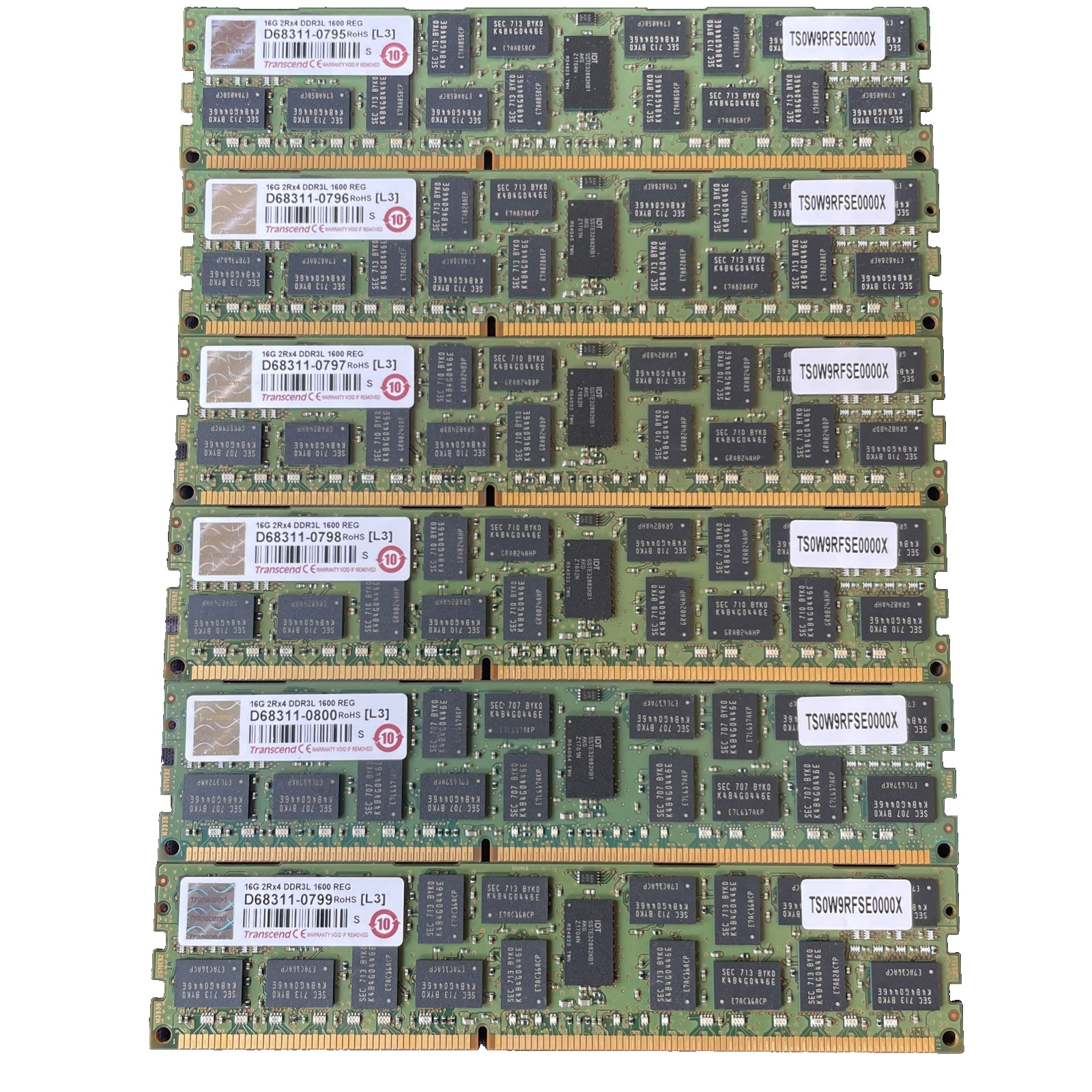 LOT (6) Transcend 16GB 2Rx4 DDR3 1600 ECC REG 240pin Server Memory