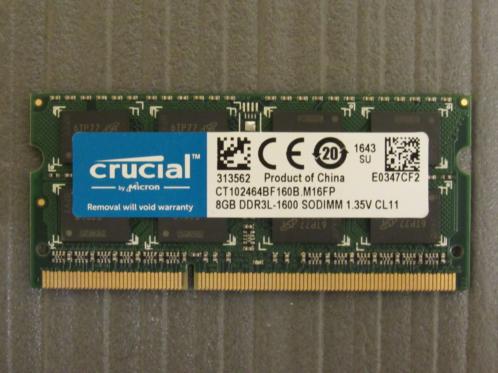 Micron Crucial 8GB (1-Stick) PC3-12800 DDR3L 1600 SODIMM CT102464BF160B.M16FP