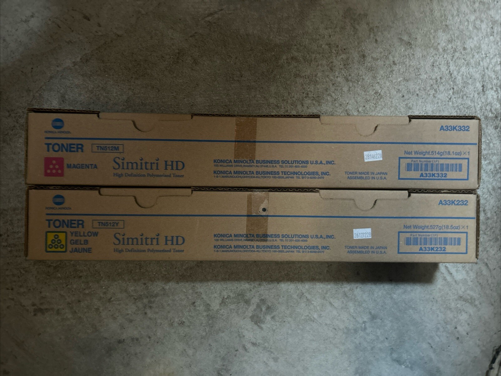 Lot 2 Konica Minolta TN512Y A33K232 /TN512M/A33K432  Toner Cartridge
