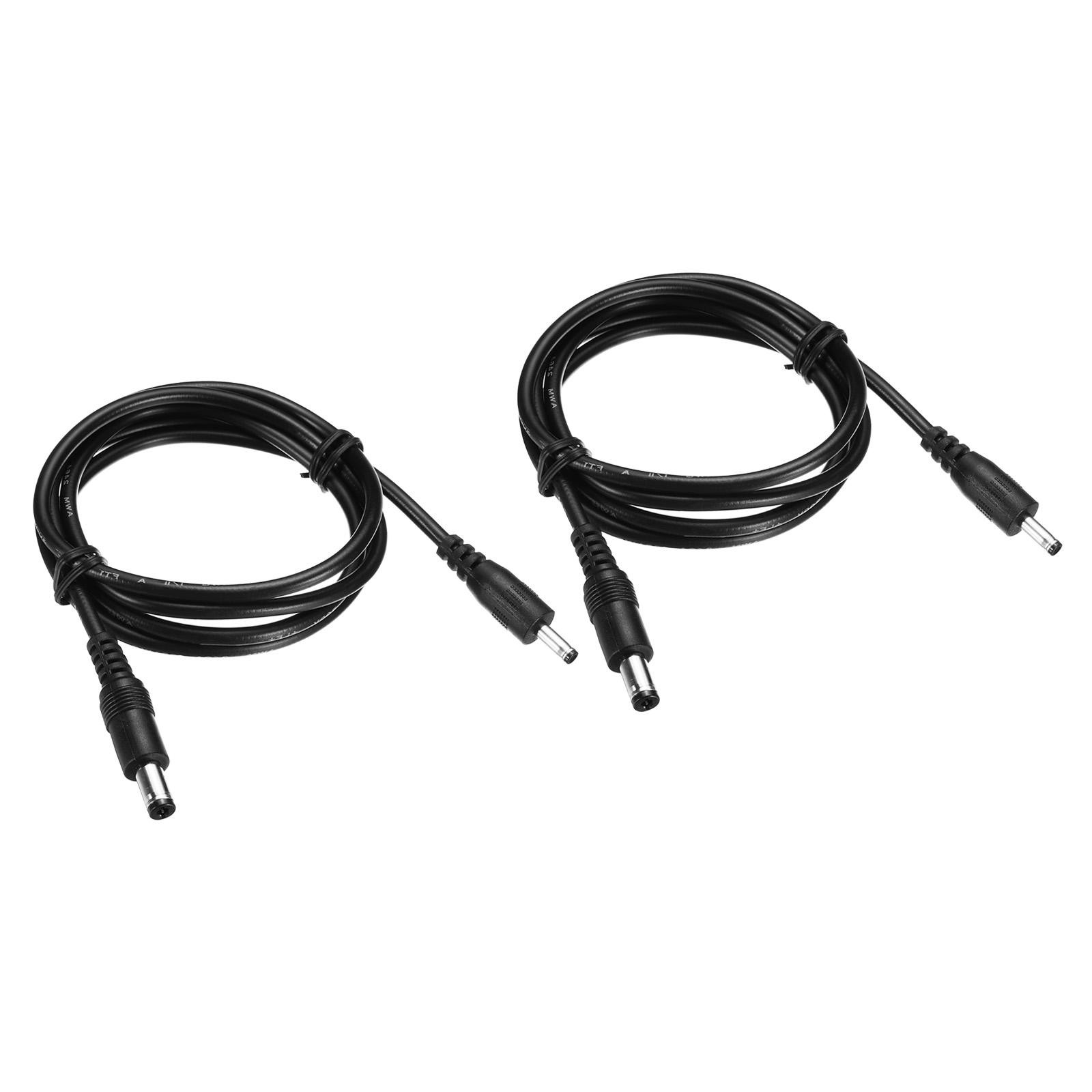 2Pcs DC 5.5x2.1mm Male to 3.5x1.35mm Male Extension Cable 100cm Cord Black