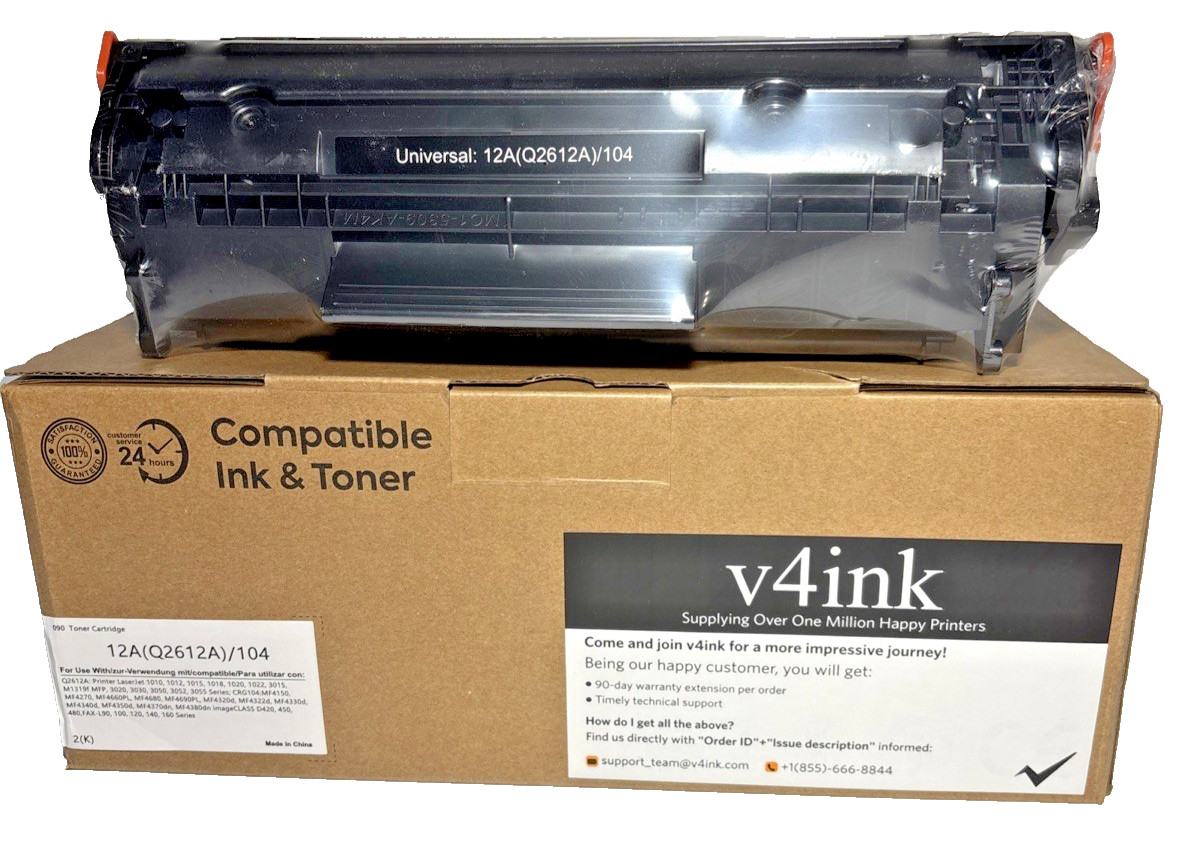 2X Q2612A Compatible W/ HP 12A v4ink 104 printer laser jet Expiration 2027