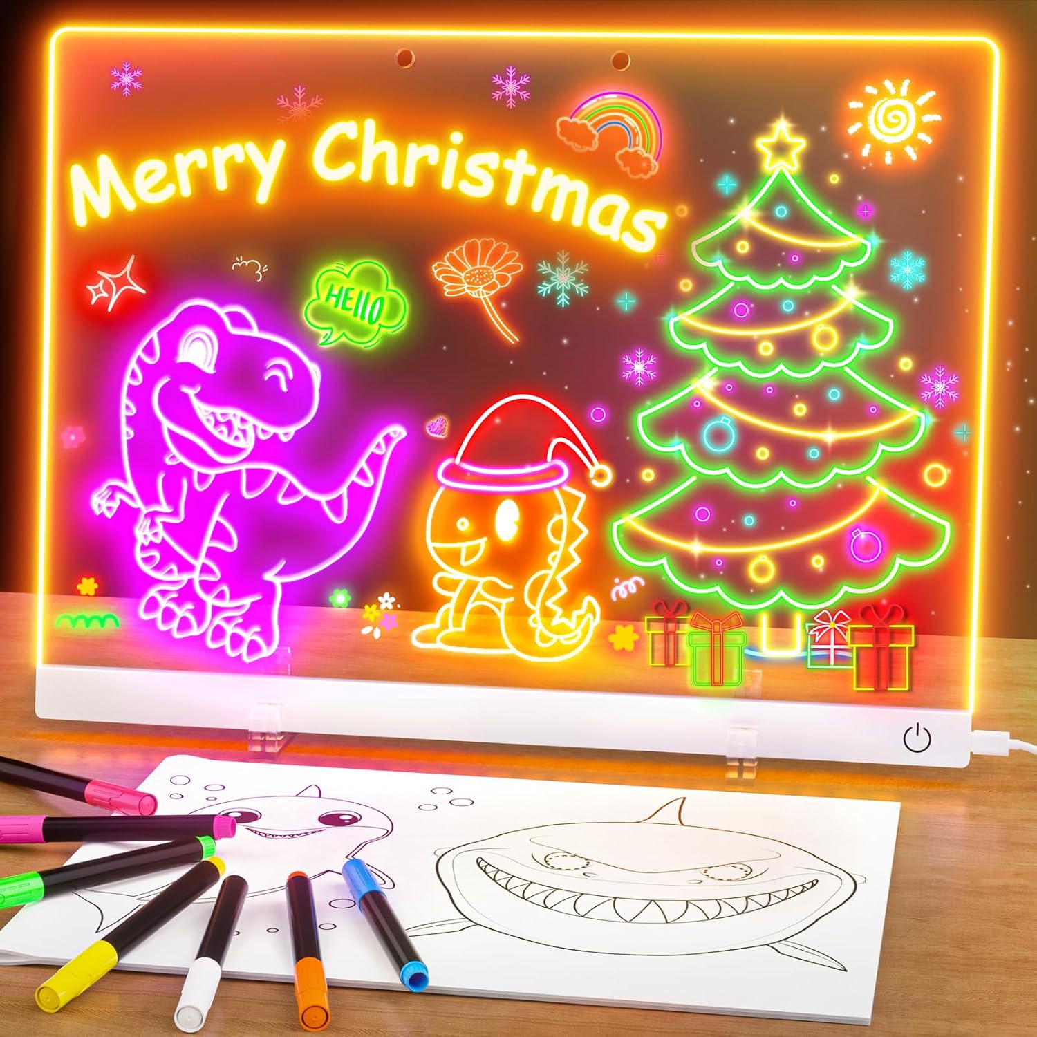 LED Drawing Board for Kids 13.7 x 10 Glow Memo Board 6 Colors 7 Markers