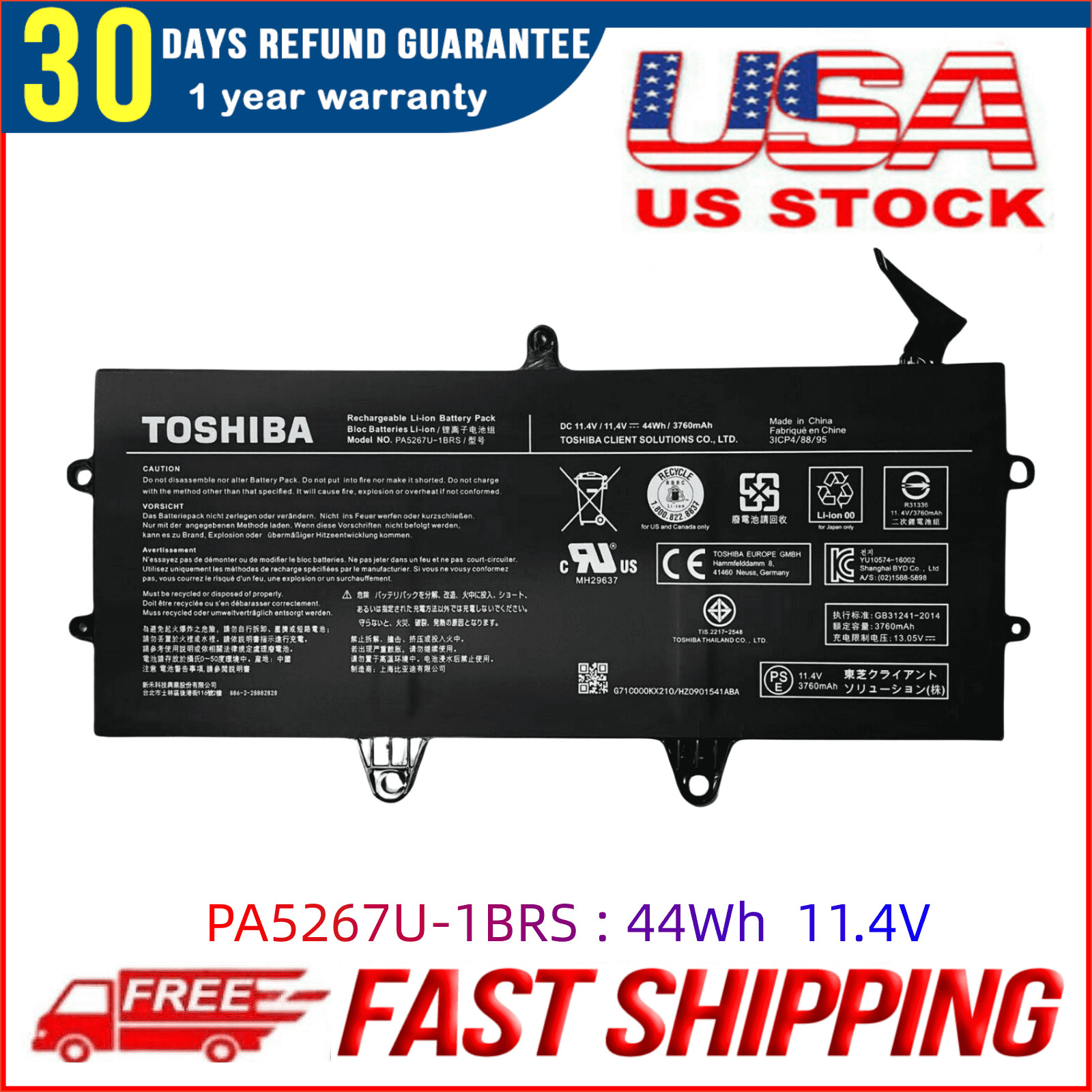 New Genuine PA5267U-1BRS Battery for Toshiba Portege X20W X20W-D-10E X20W-D-10R