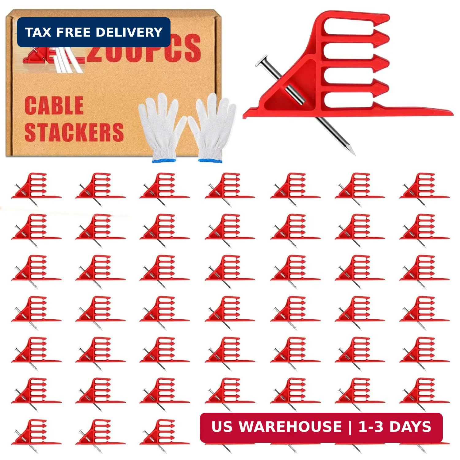 200 PCS Cable Staples Clips with Steel Nails Insulated Wire Stackers Cord Clips