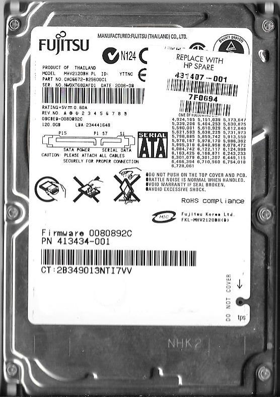 FUJITSU MHV2120BH PL 120GB SATA HARD DRIVE P/N: CA06672-B25600C1