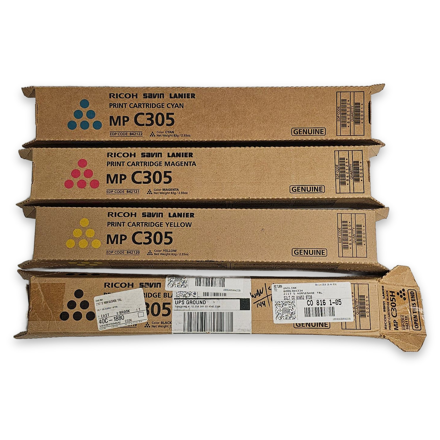 Ricoh MP C305 C305H Genuine CMYK Print Cartridge Set 842119-22 New Sealed