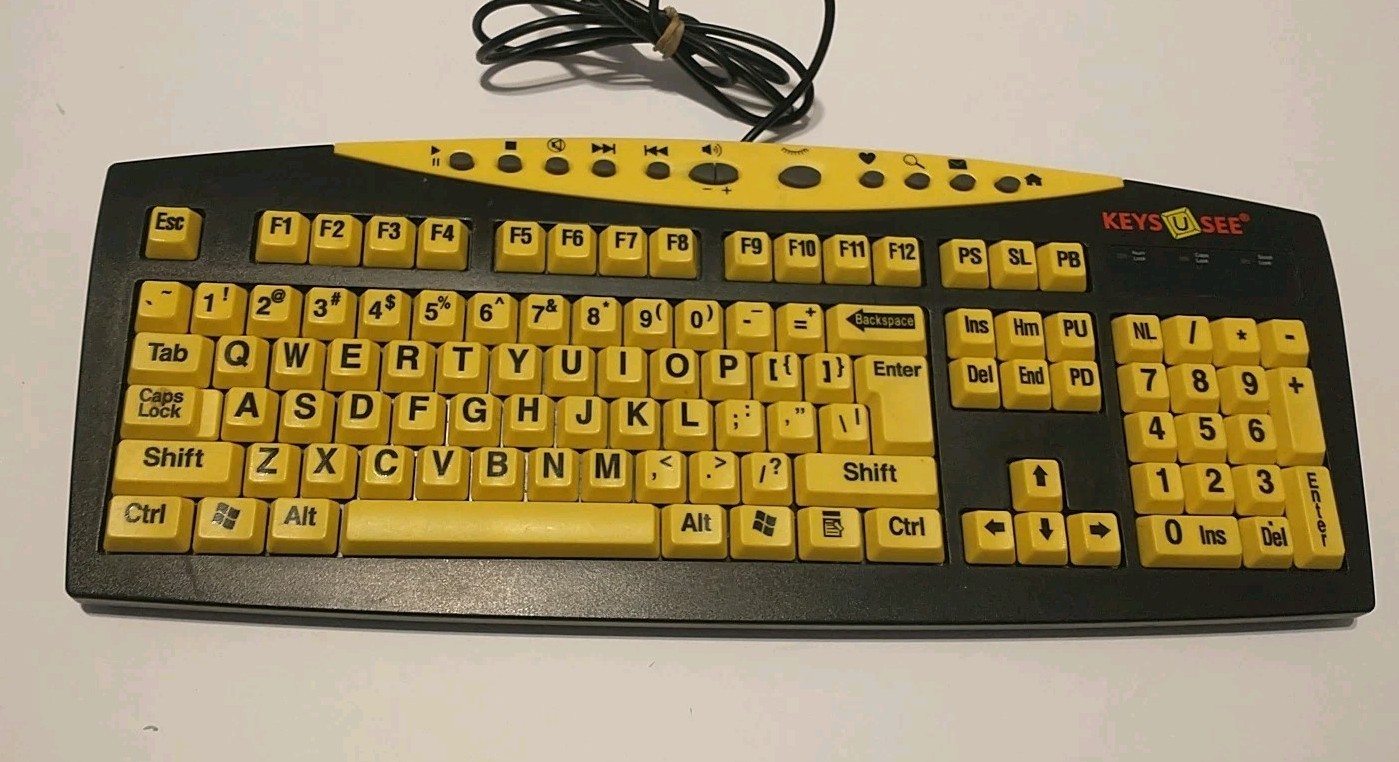 AbleNet Keys-U-See Large Print Keyboard Yellow Black Keys USB Wired Bad Vision