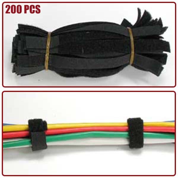 200 Pcs 6" Reusable Hook Loop Cable Ties Cord Wire Strap Wrap Holder Black