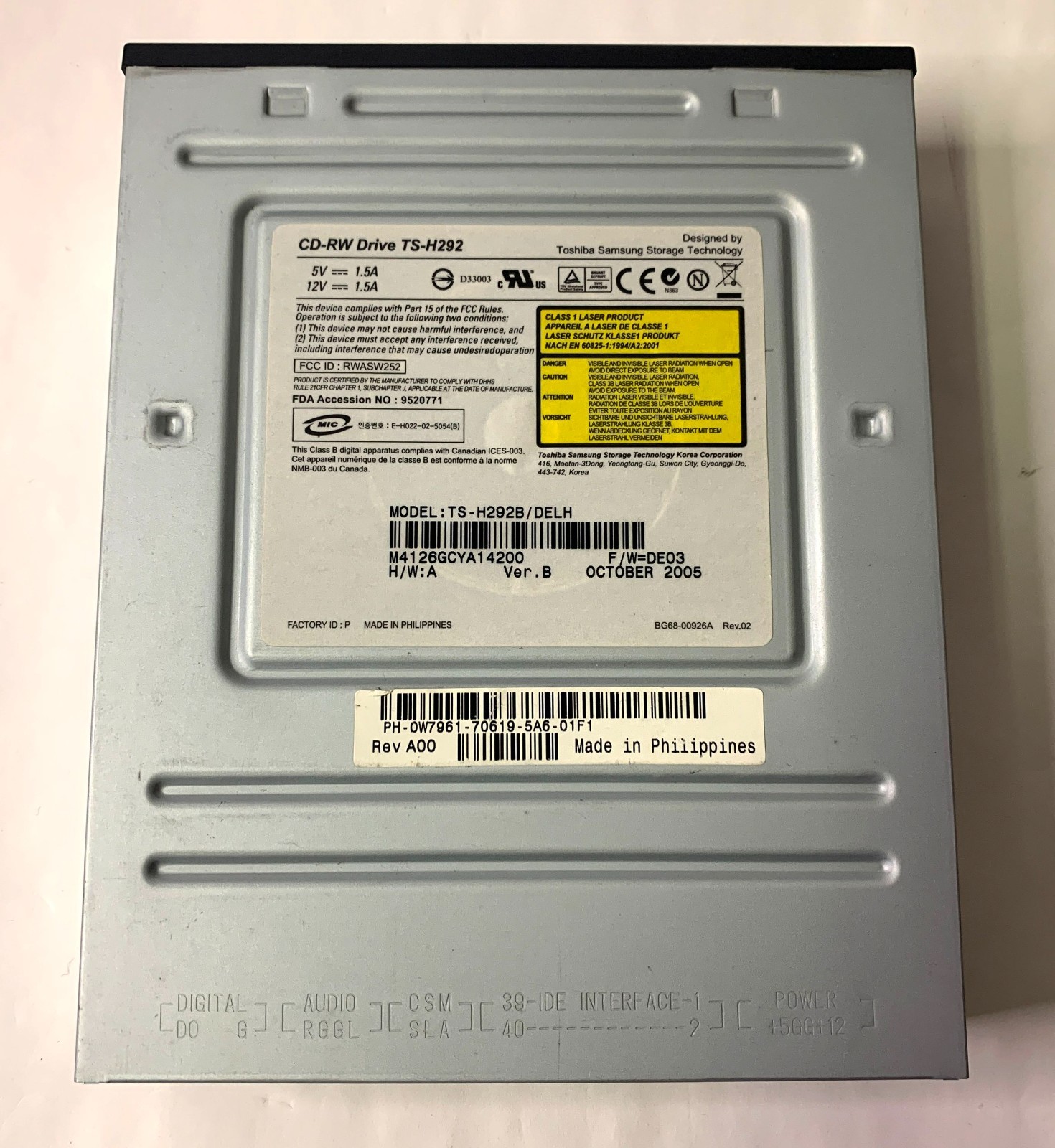 Dell Toshiba Samsung TS-H292B / DELH CD-RW IDE Internal Drive 0W7961 Tested