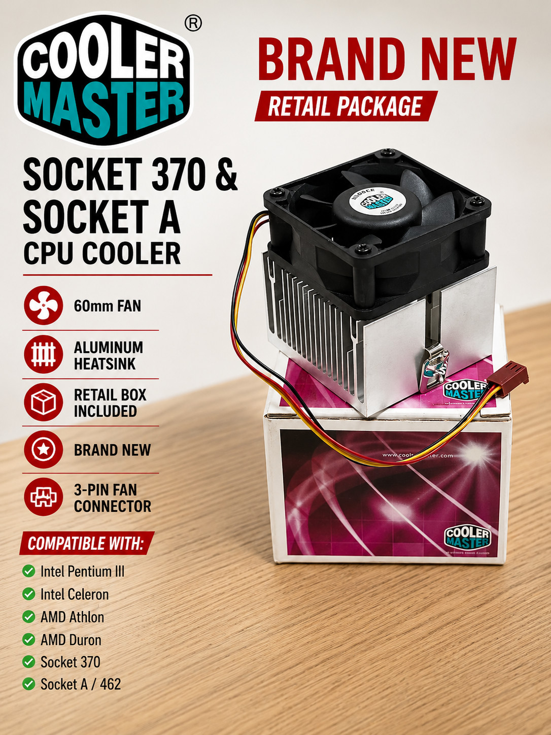 Cooler Master Socket 370 & Socket A CPU Fan Heatsink (Brand New)