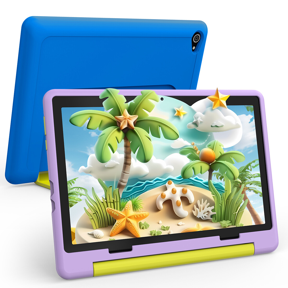 2pcs Kids Tablet 10 inch Android 14 Tablets 8+64GB with Shockproof Blue ＆ Purple