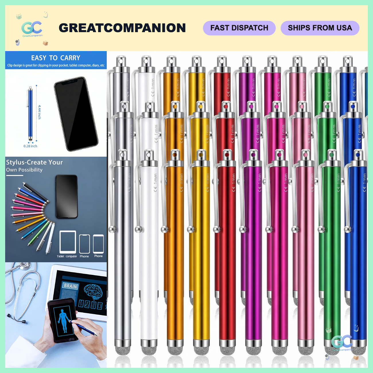 36 Pack Fiber Tip Stylus Pens for Universal Touch Screens - 12 Color Variety