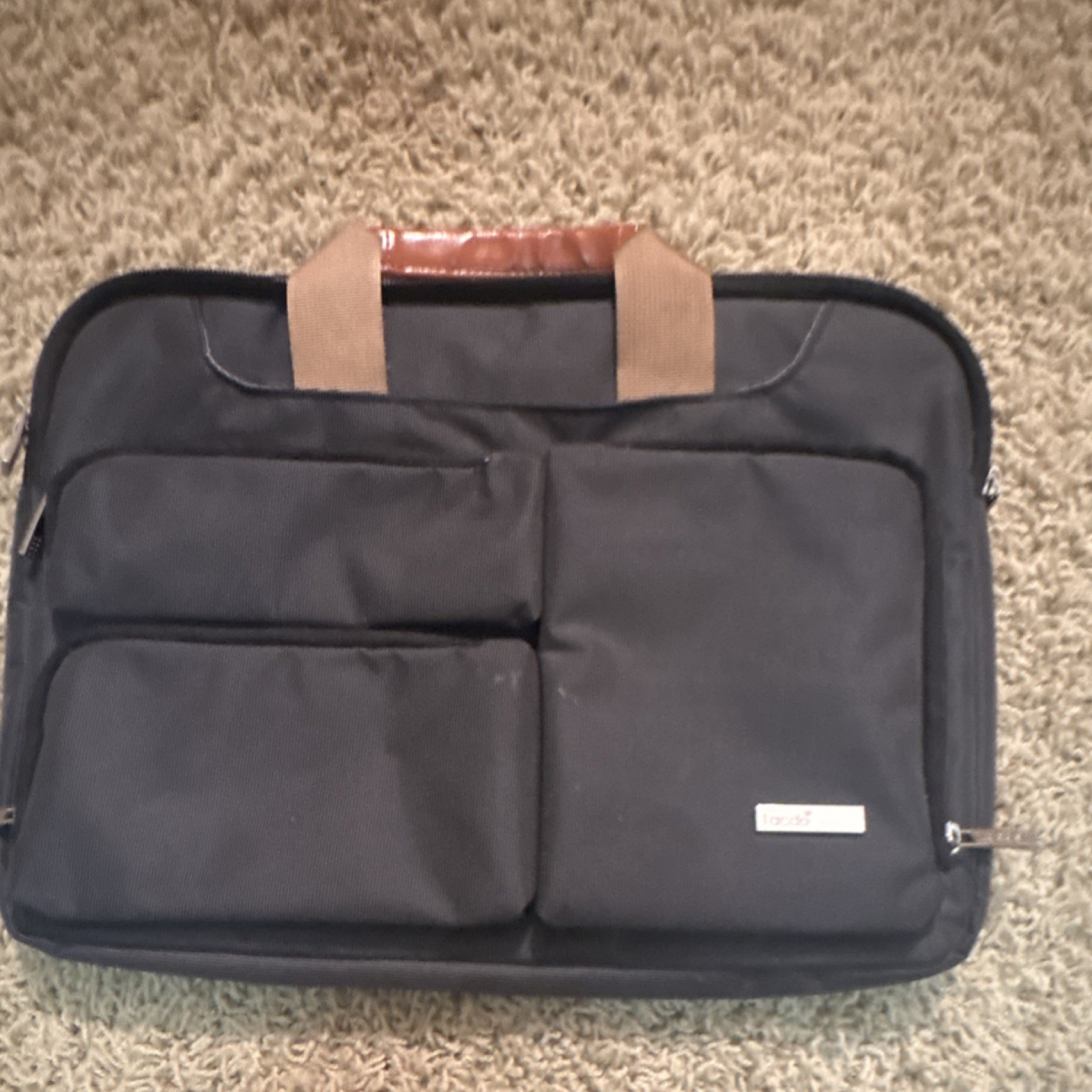 Lacdo Black Brown Padded Briefcase for 15" Laptop Polyester Solid with Handles