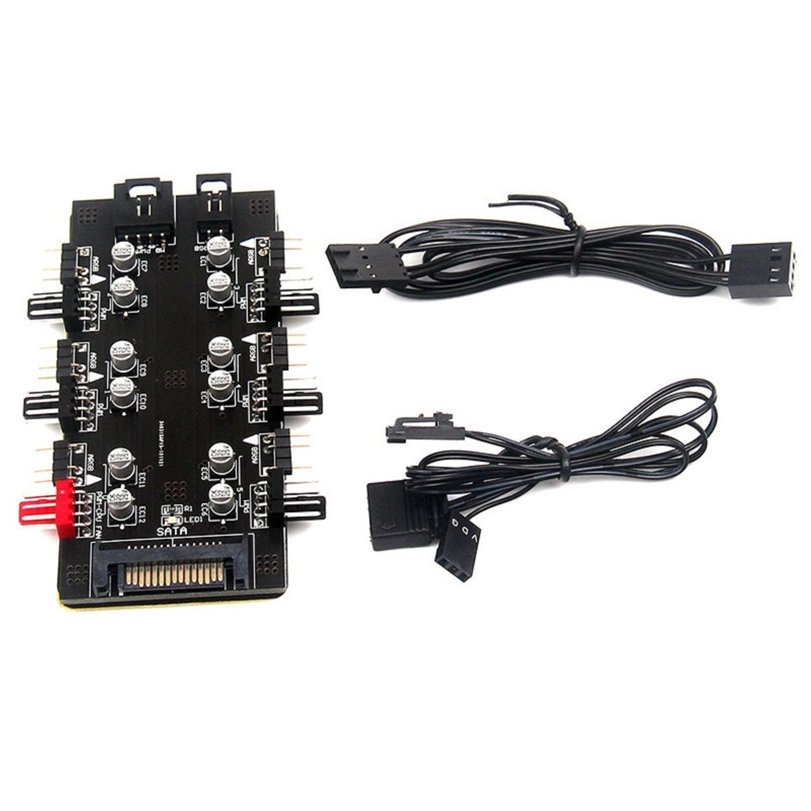 1 To 6 Way Cooling Fan Hub Splitter SATA 12V 4Pin PWM Adapter Speed Controller