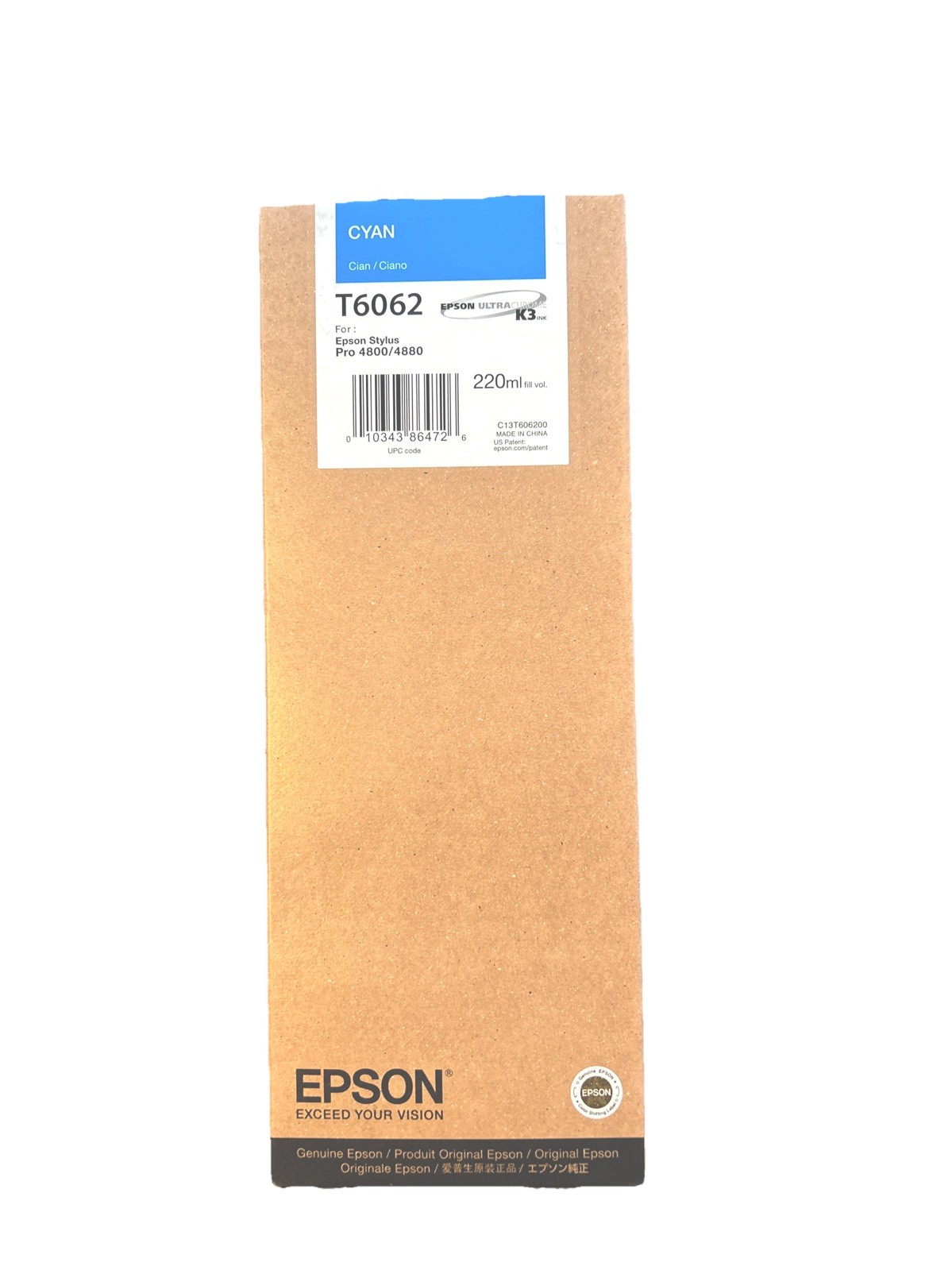  Genuine Epson Cyan T6062 Ink Cartridge Stylus Pro 4800 4880