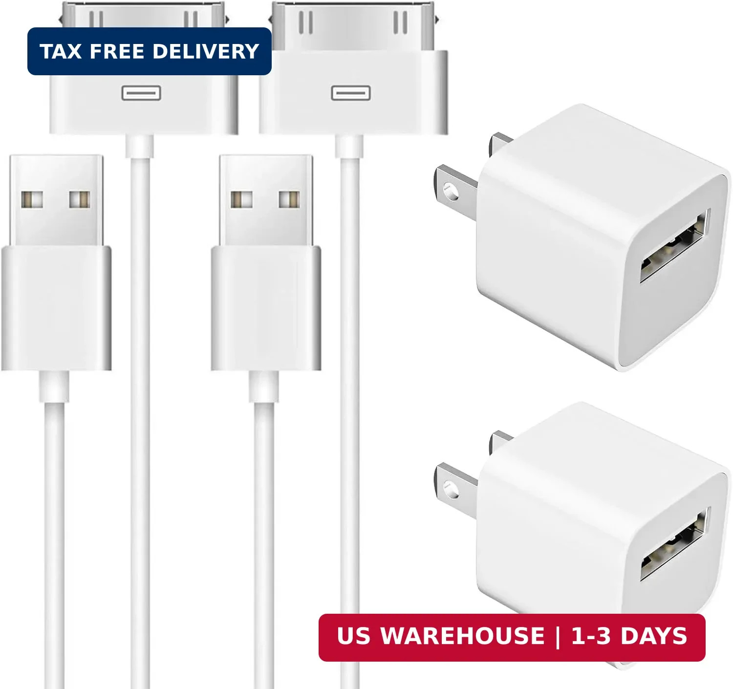 2 Pack 30-Pin to USB-C Cable for iPhone 4 | 2 Pack 5W USB Charger Adapter| Apple