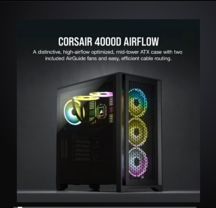 Corsair 4000D Airflow Tempered Glass Mid-Tower ATX Case Black 453x230x466mm