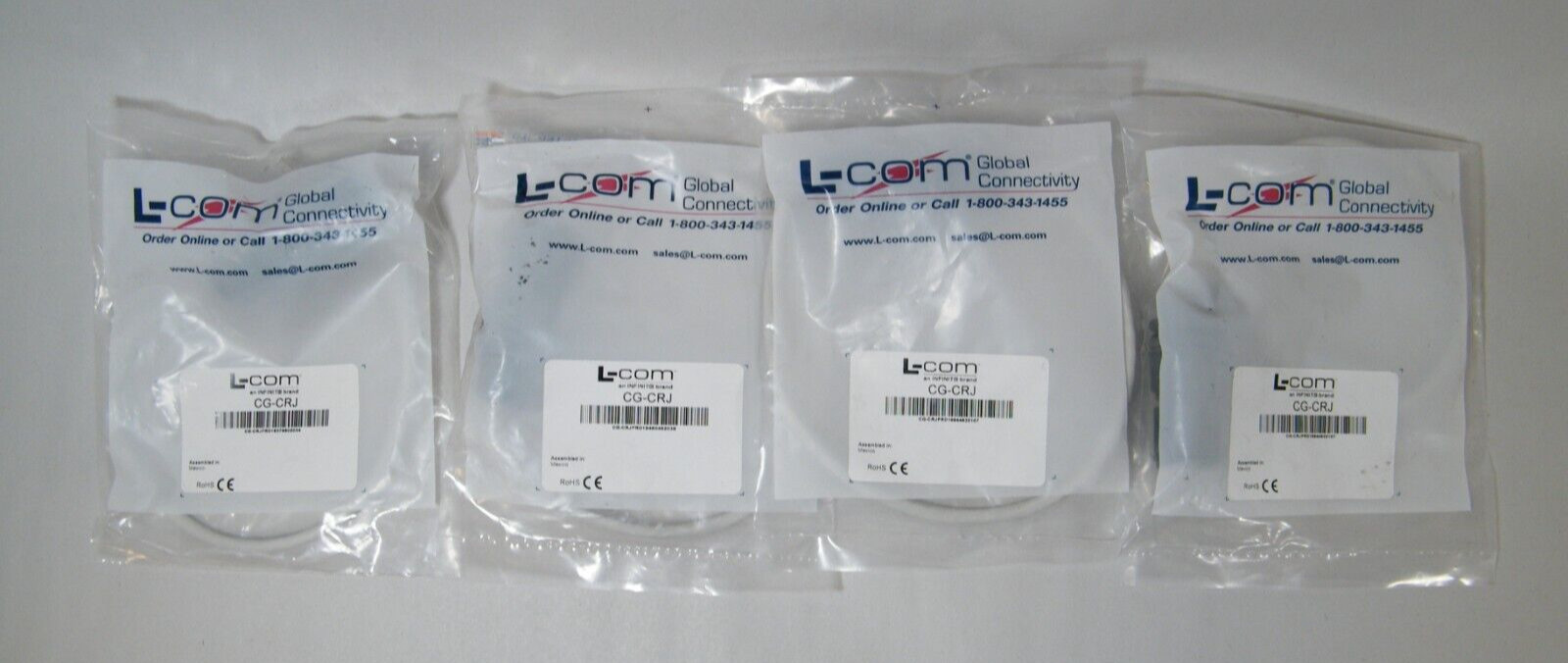 (4) L-COM IP67 RJ45 FEED THROUGH CABLE GUARD CG-GRJ 14.5" PIGTAIL NISB