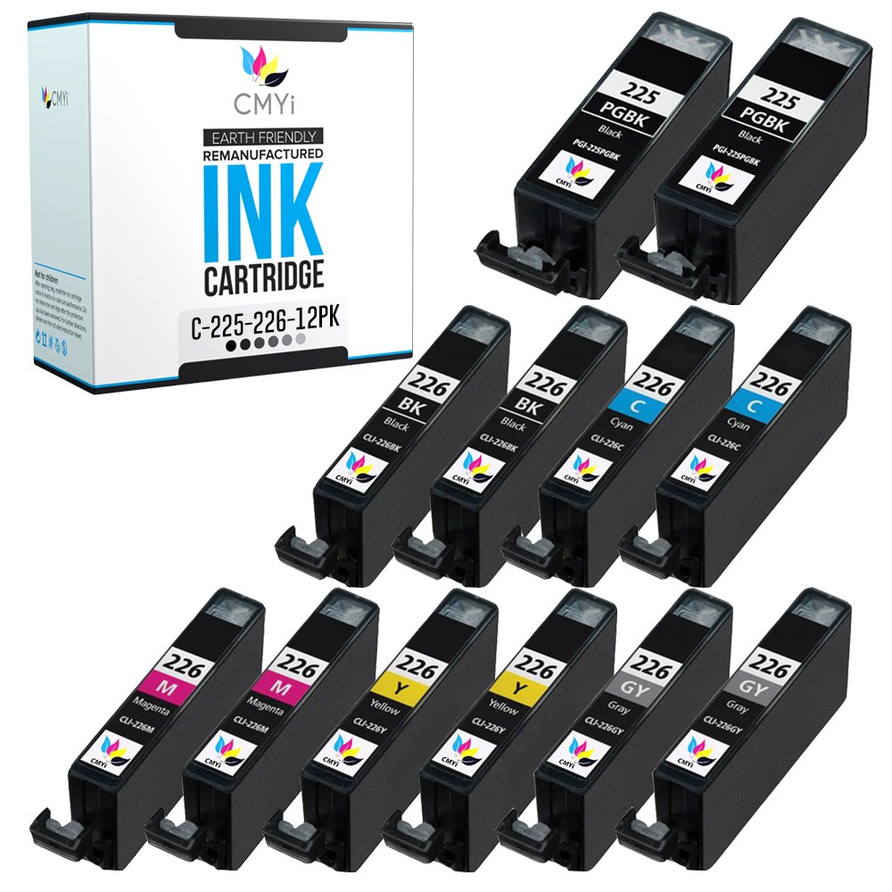 CMYi 12PK Compatible PGI-225 CLI-226 Ink Cartridges for Canon PIXMA MX712 MX882