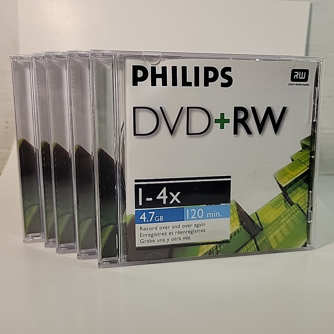 Philips DVD+RW Re-Writable 5 Pack 120 Min 4.7 GB 1x-4x New Open Box READ Bs286