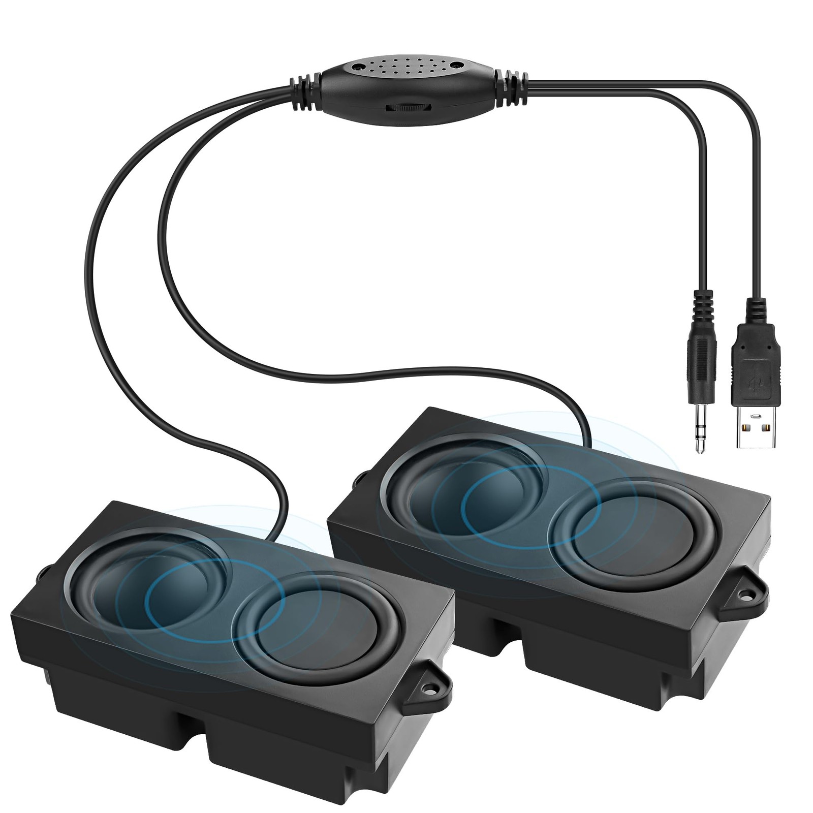 1 PCS Mini PC Computer Speakers USB Powered 3.5mm AUX HiFi Stereo 1.2M Black