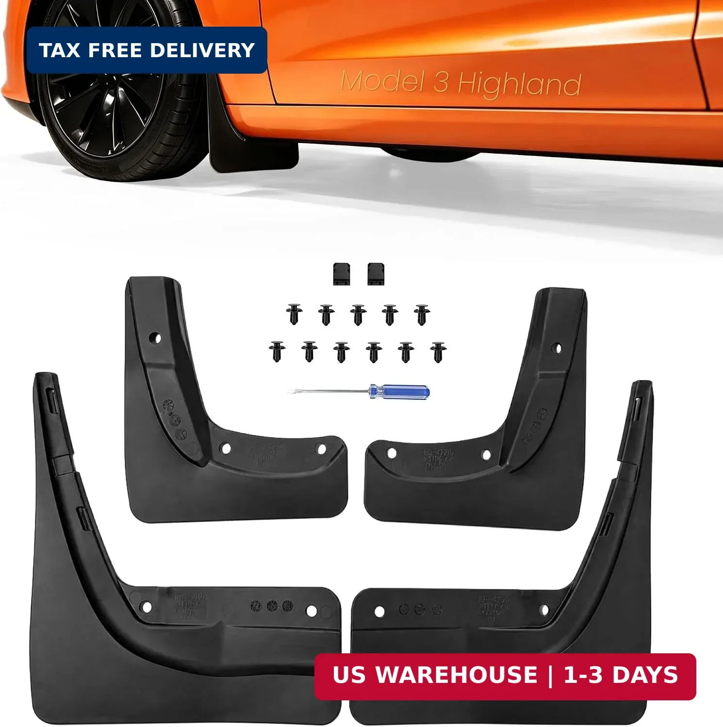 Mud Flaps for Tesla Model 3 Highland 2024-2026, 4PCS Accs Splash Guards