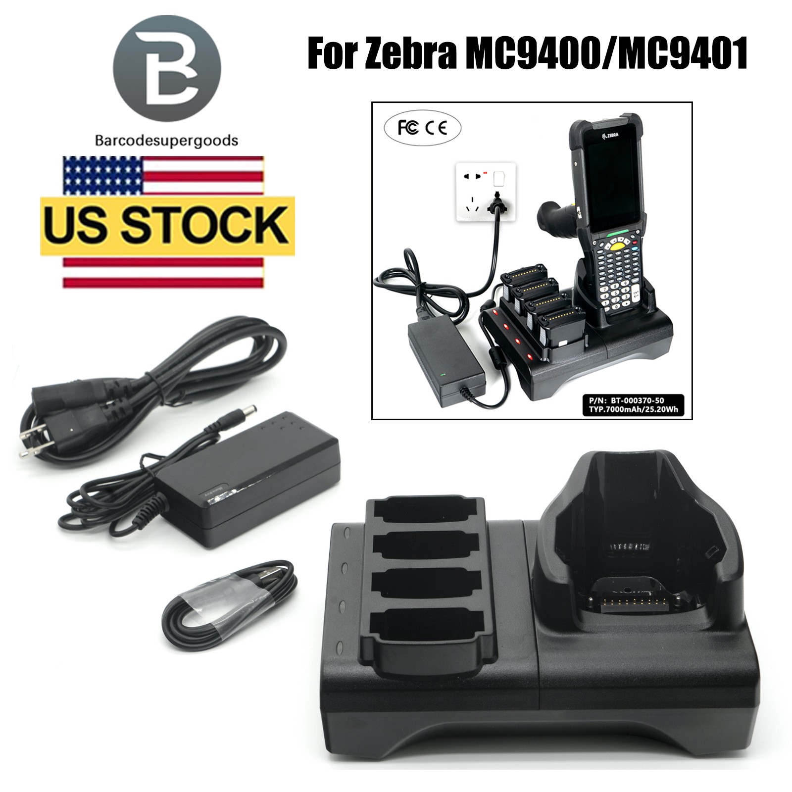 4-Slot Battery Charger Cradle Base Kit For Zebra MC9400 MC9401 MC9450 US SHIP