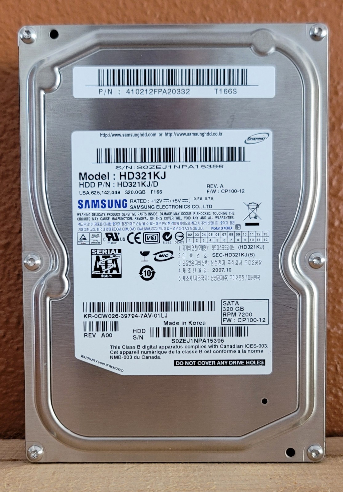 Samsung HD321KL, P/N: 410212FPA20332, Spinpoint T166S, INTERNAL HARD DRIVE 320GB