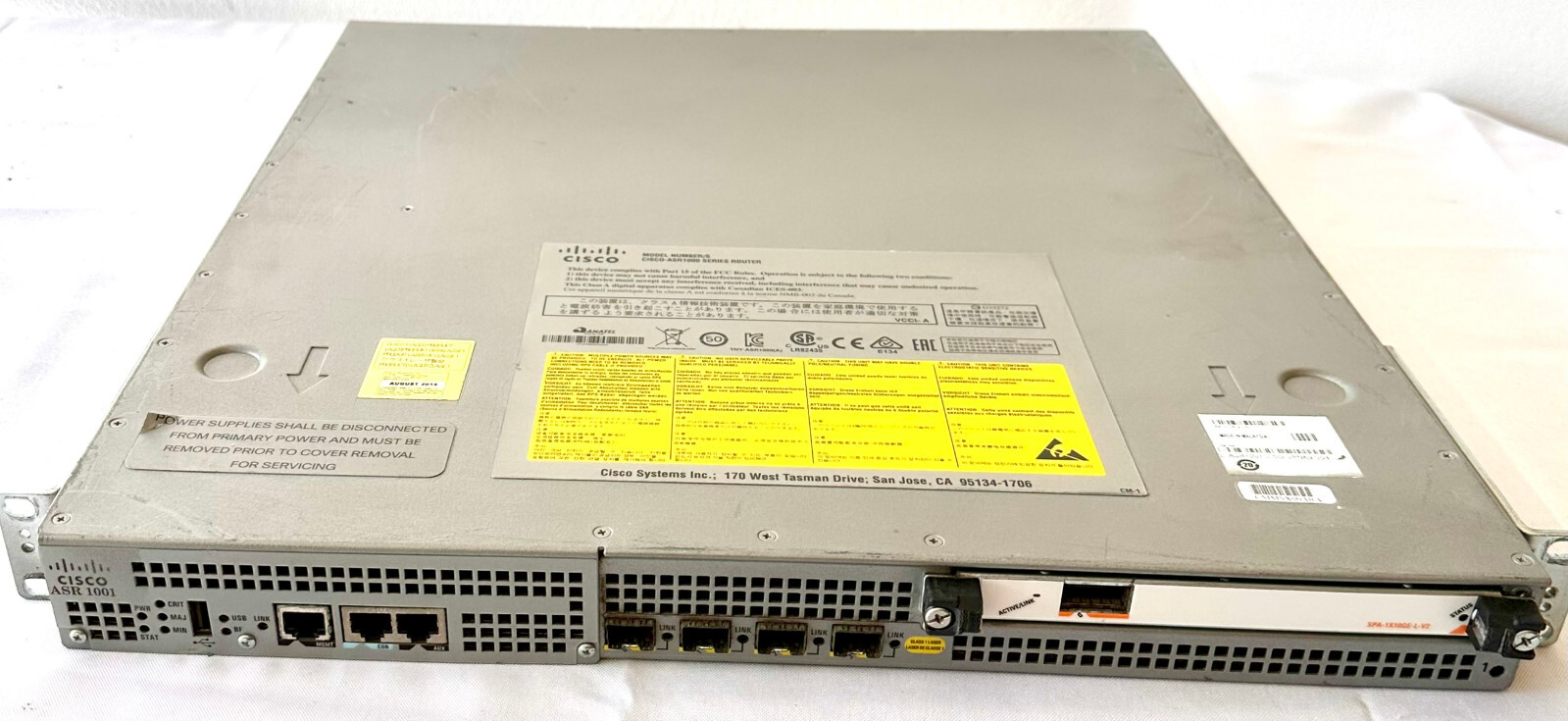 Cisco ASR1001 V02 w/ 4 GB Ports w/ SPA-1X10GE-L-V2 1-10 GB Ethernet Port #45